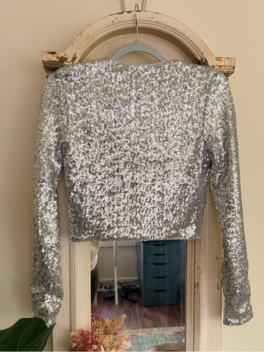 NWT Good American Silver Sequin Long-Sleeve Cardigan Size Small - Picture 7 of 8